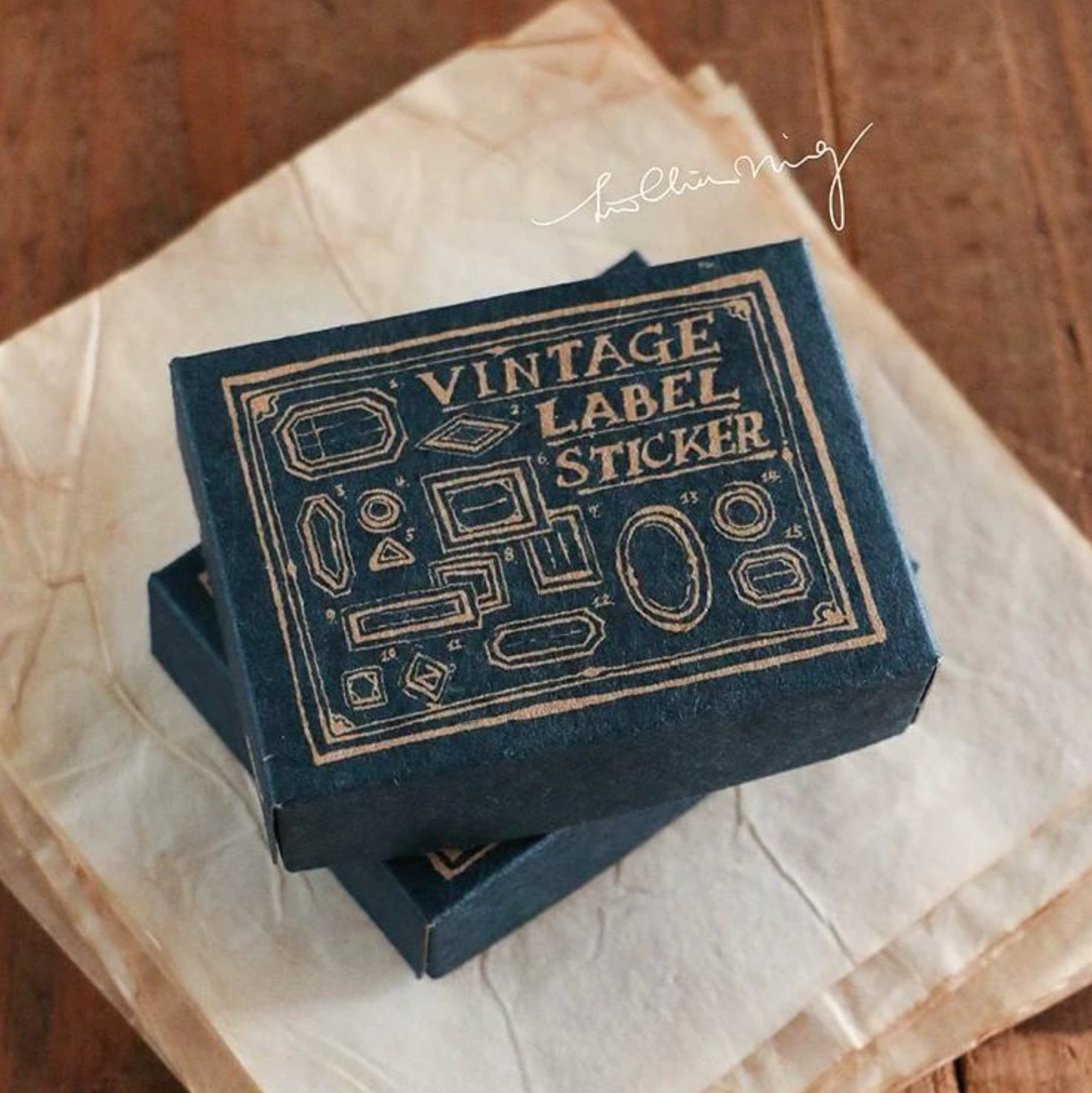 Mini Vintage Label Sticker Box (Blue-White Background) - Smidapaper Ikigai Shop