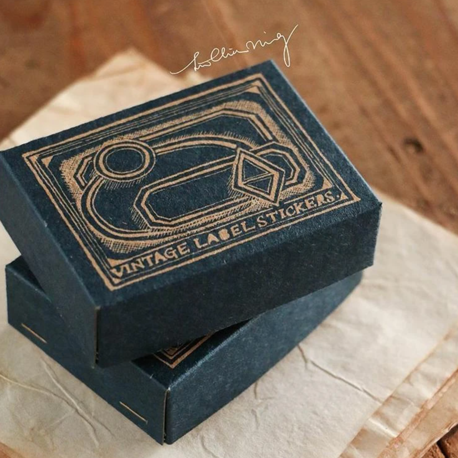 Mini Vintage Label Sticker Box (Blue-White Background) - Smidapaper Ikigai Shop