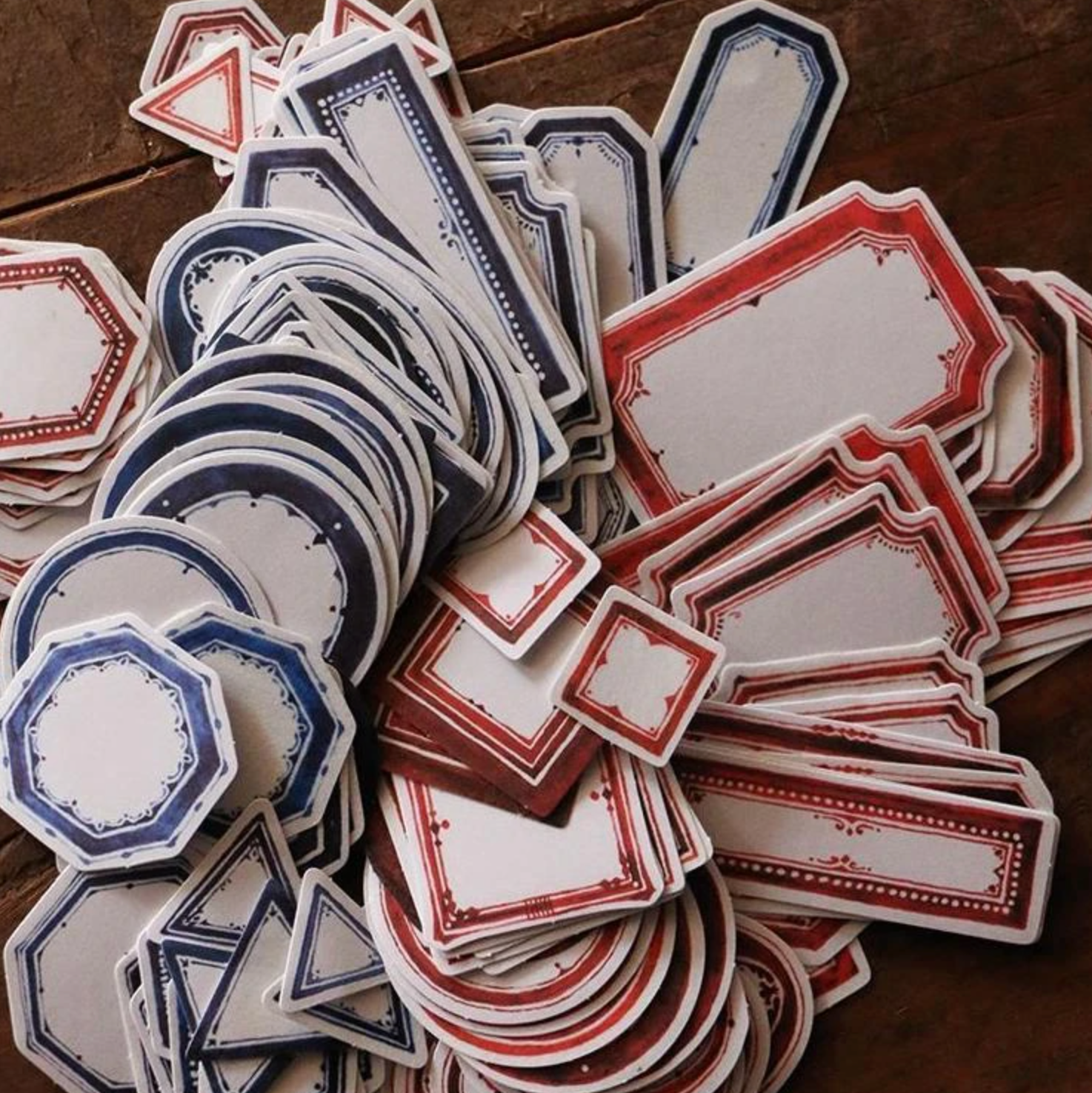 Mini Vintage Label Sticker Box (Blue-White Background) - Smidapaper Ikigai Shop