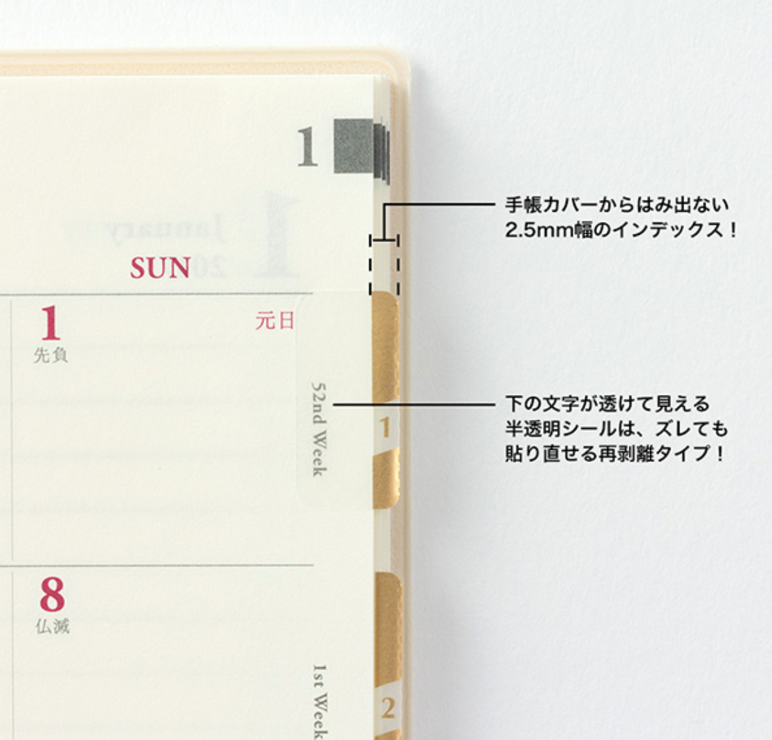 Midori Schedule Gold Tab Stickers - Smidapaper Ikigai Shop