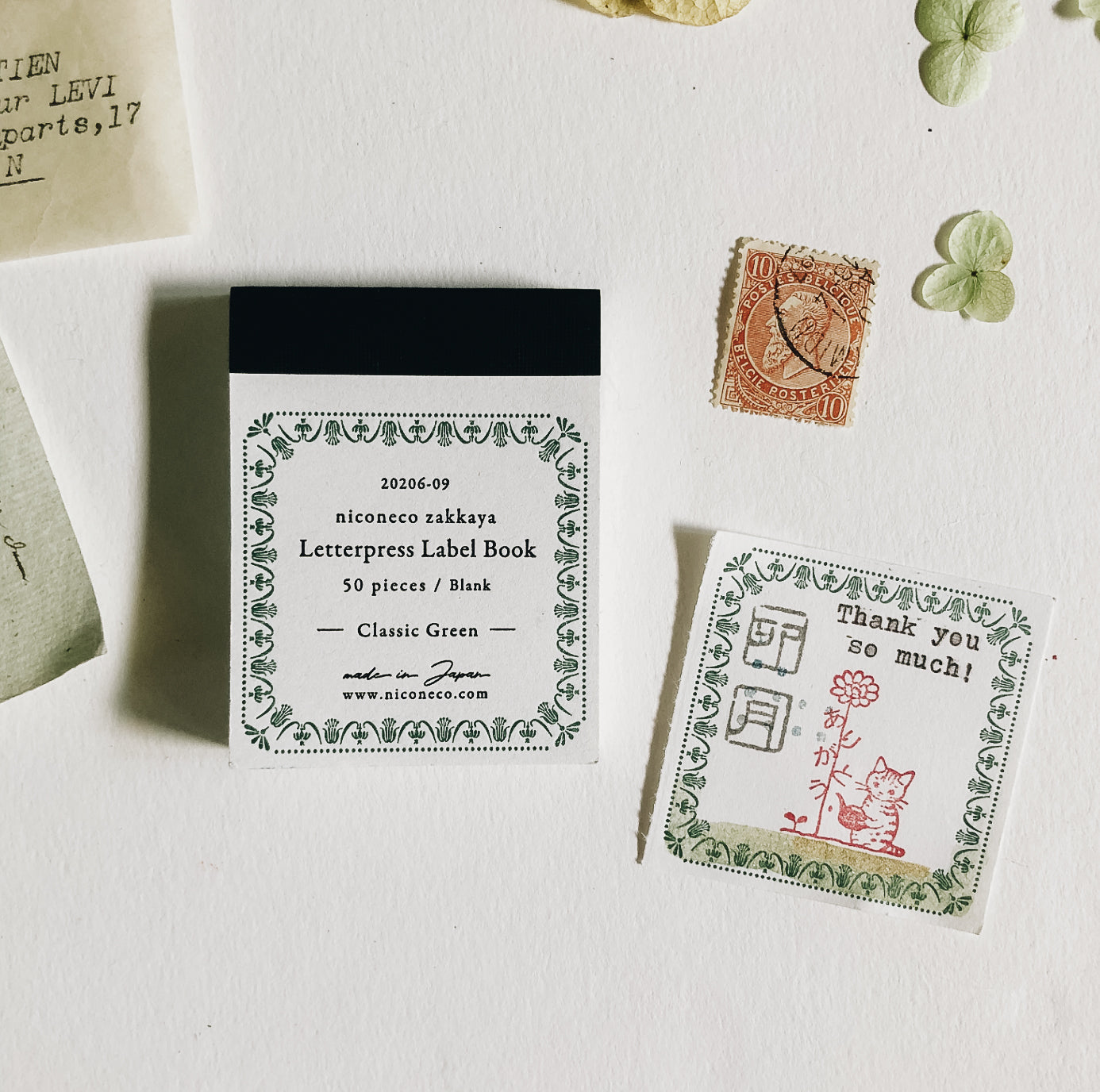 Nico Neco x Oeda Letterpress Label Book: Classic Green - Smidapaper Ikigai Shop