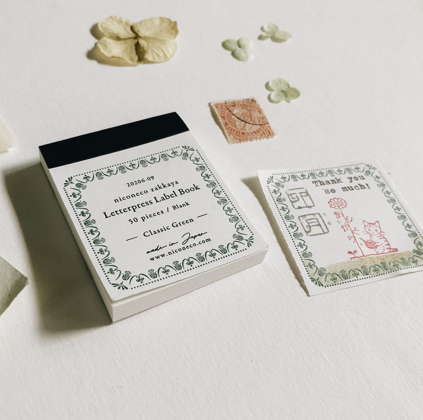 Nico Neco x Oeda Letterpress Label Book: Classic Green - Smidapaper Ikigai Shop