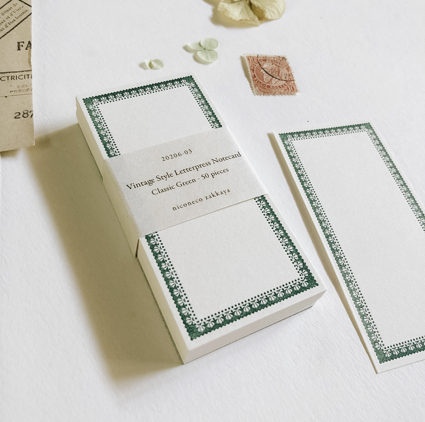 Nico Neco x Oeda Vintage Style Letterpress Notecard: Classic Green - Smidapaper Ikigai Shop
