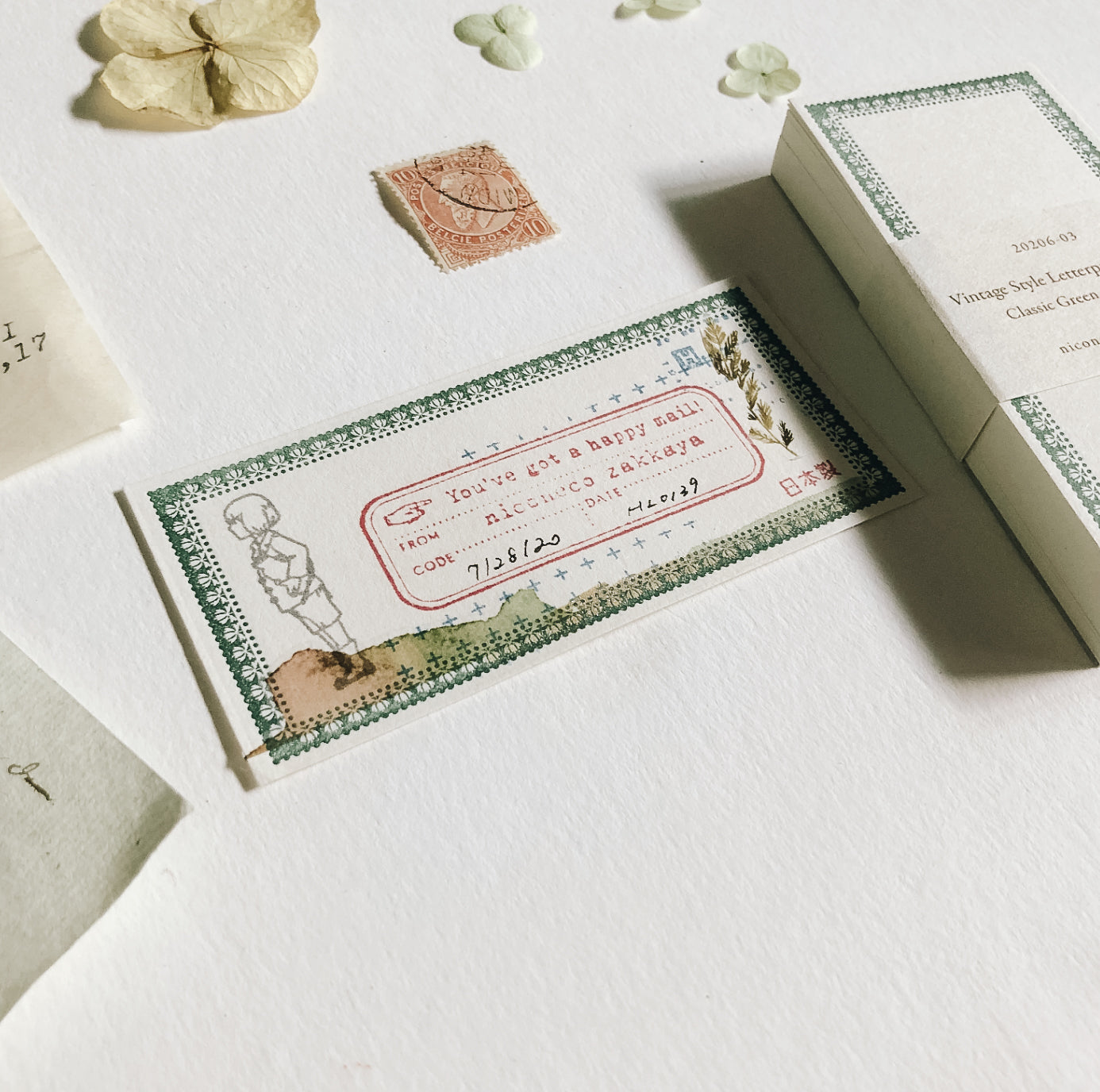 Nico Neco x Oeda Vintage Style Letterpress Notecard: Classic Green - Smidapaper Ikigai Shop