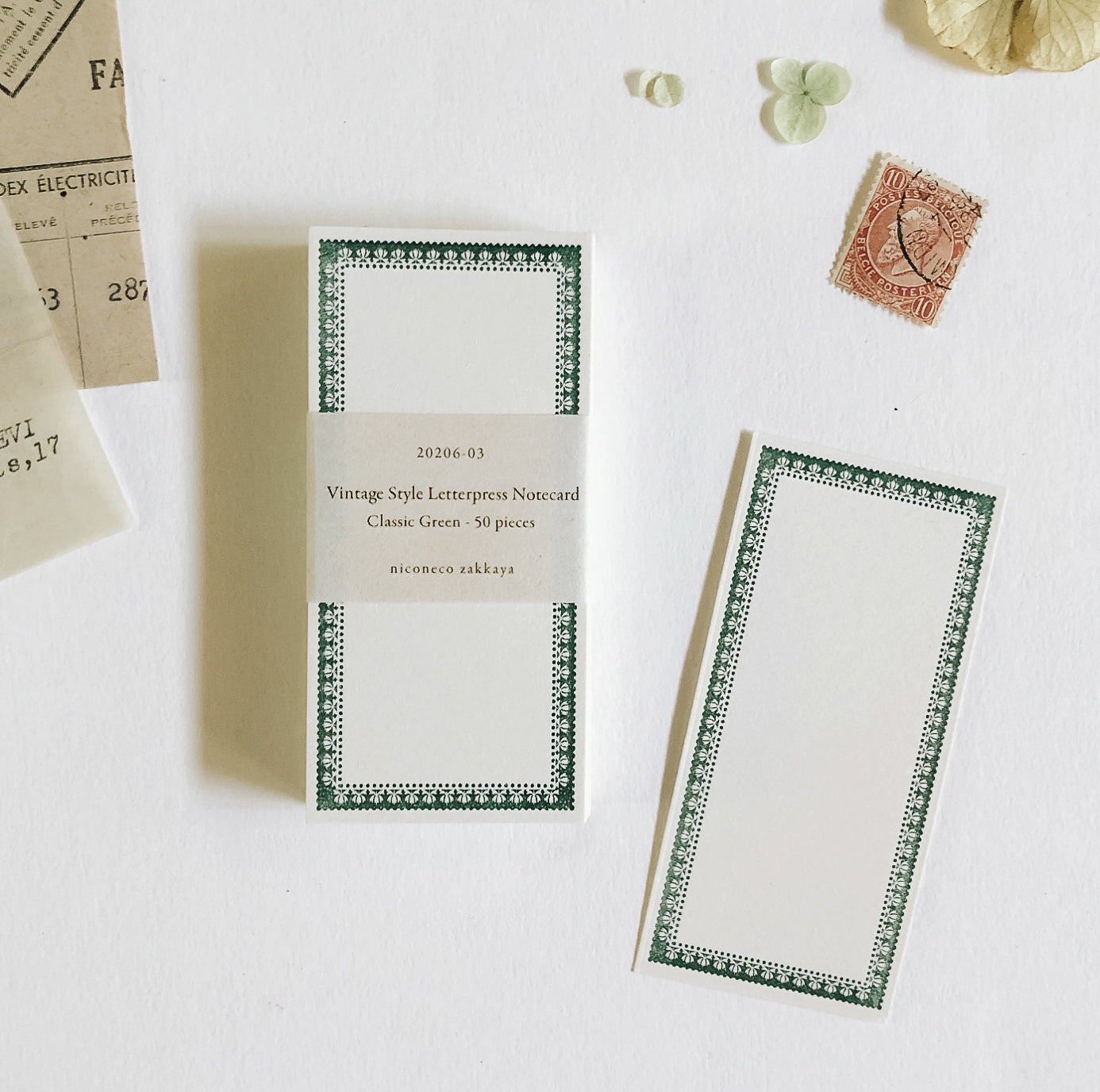 Nico Neco x Oeda Vintage Style Letterpress Notecard: Classic Green - Smidapaper Ikigai Shop