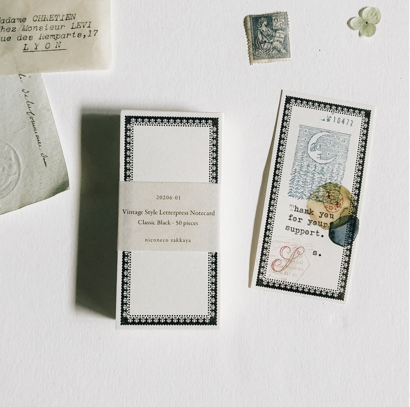 Nico Neco x Oeda Vintage Style Letterpress Notecard: Classic Black - Smidapaper Ikigai Shop