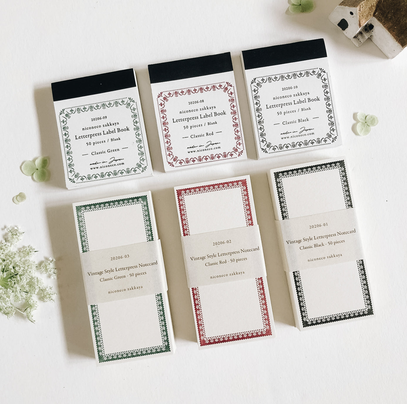 Nico Neco x Oeda Vintage Style Letterpress Notecard: Classic Green - Smidapaper Ikigai Shop