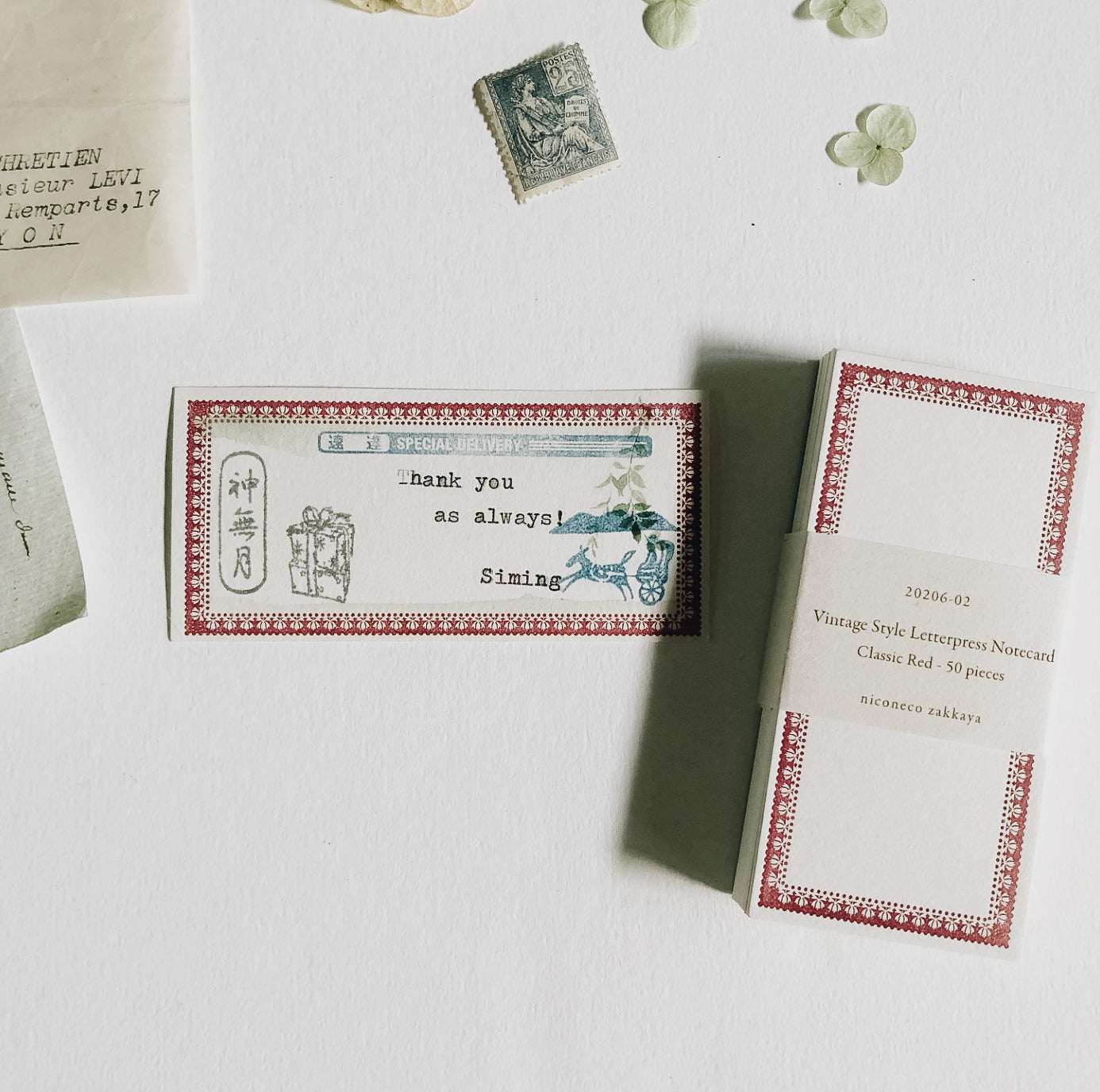 Nico Neco x Oeda Vintage Style Letterpress Notecard: Classic Red - Smidapaper Ikigai Shop