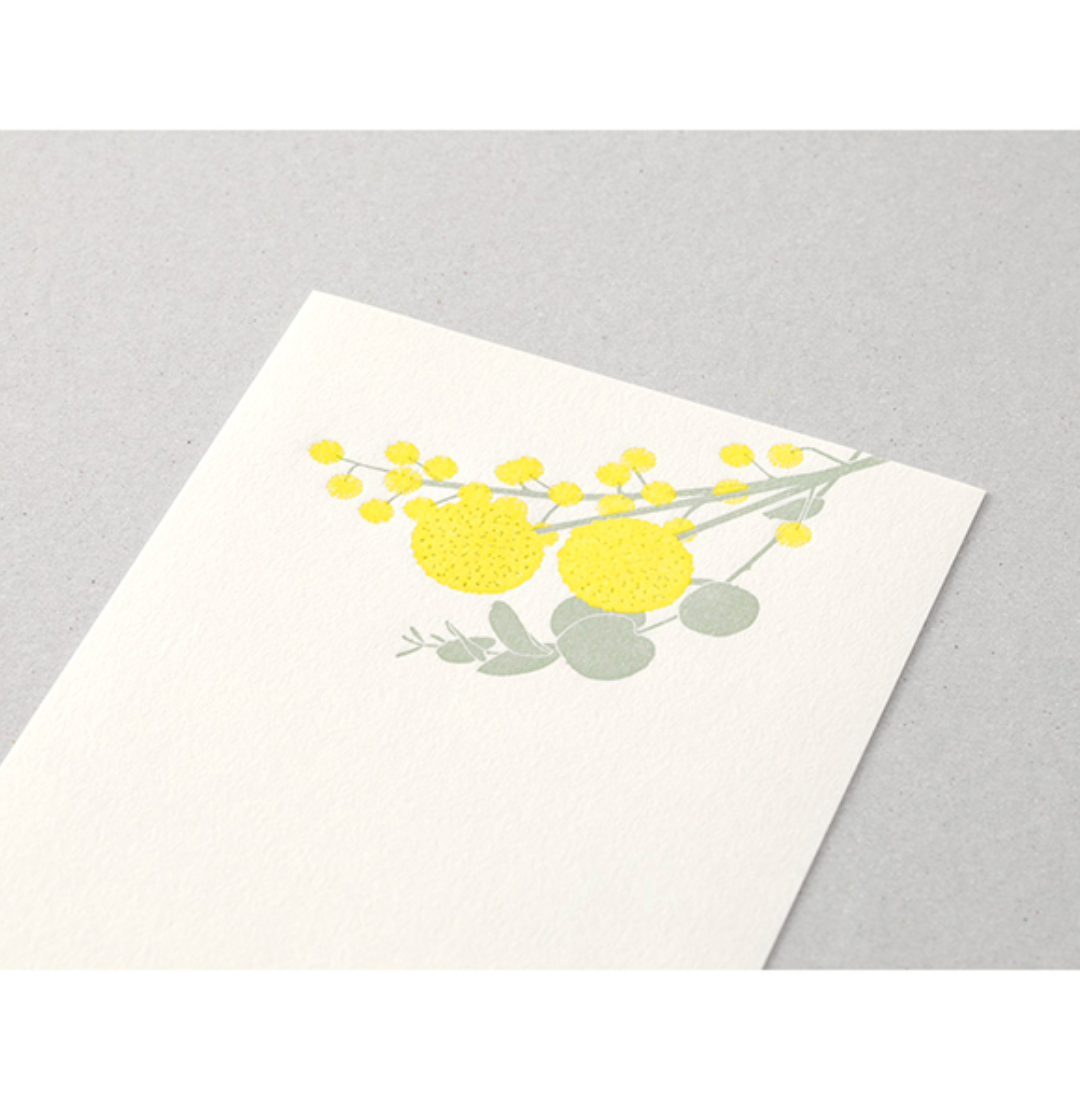 Midori Message Letter Pad Letterpress: Bouquet Yellow - Smidapaper Ikigai Shop