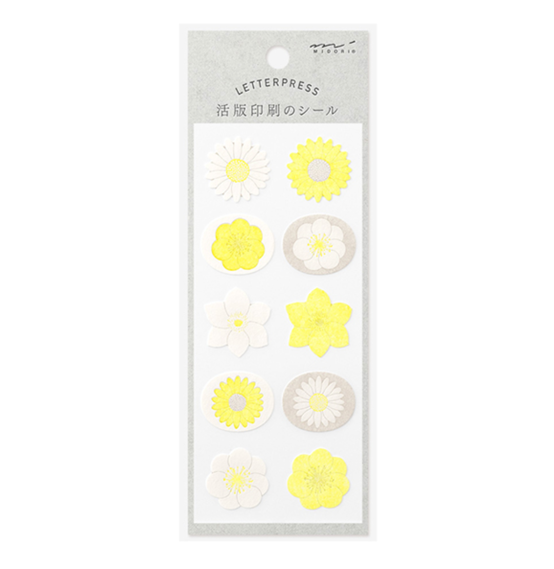 Midori Letterpress Stickers | Floral White & Yellow - Smidapaper Ikigai Shop
