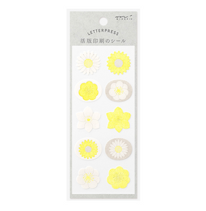 Midori Letterpress Stickers | Floral White & Yellow - Smidapaper Ikigai Shop