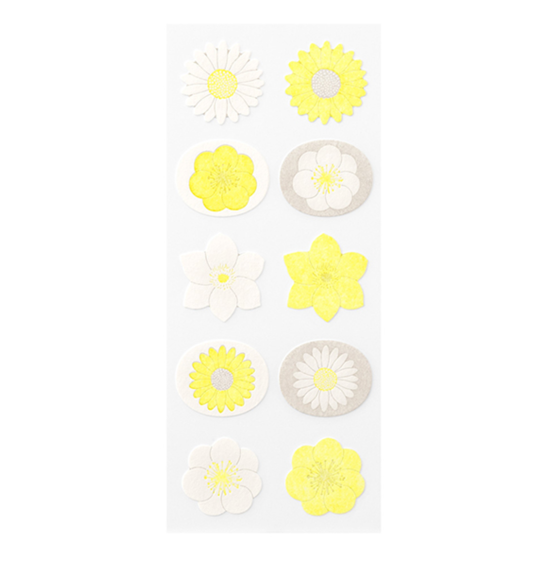 Midori Letterpress Stickers | Floral White & Yellow - Smidapaper Ikigai Shop