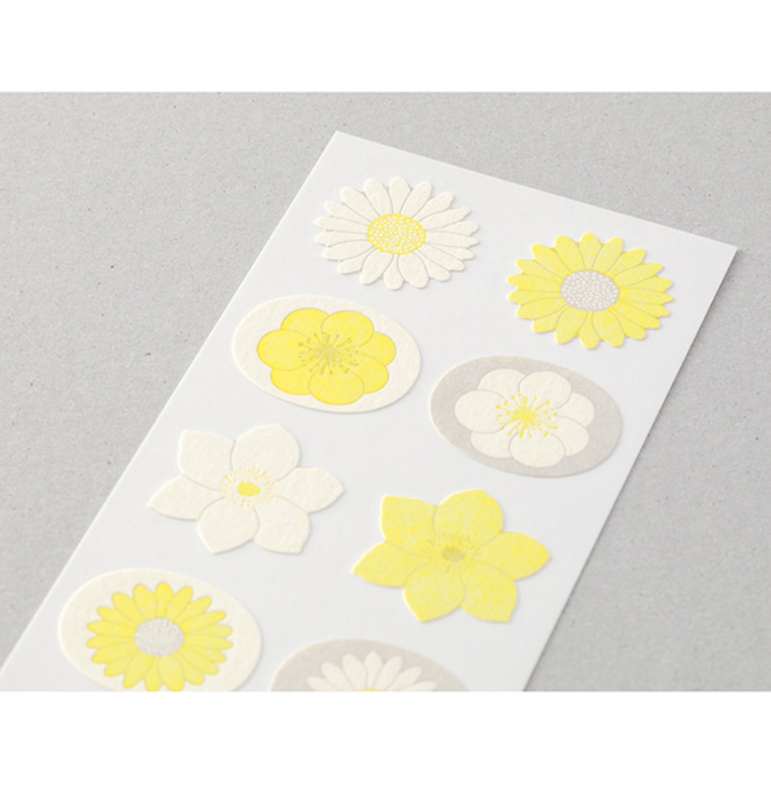 Midori Letterpress Stickers | Floral White & Yellow - Smidapaper Ikigai Shop