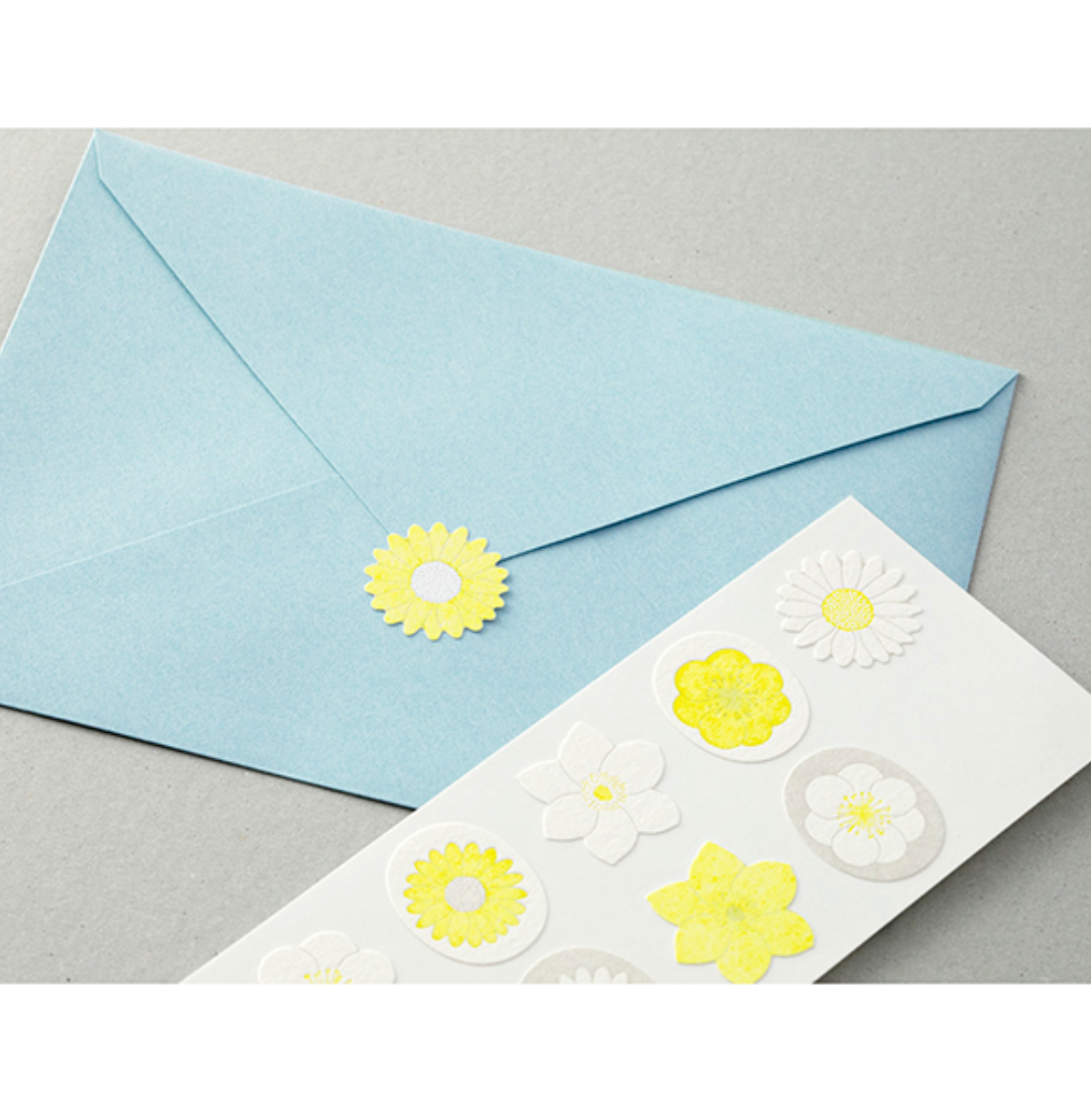 Midori Letterpress Stickers | Floral White & Yellow - Smidapaper Ikigai Shop