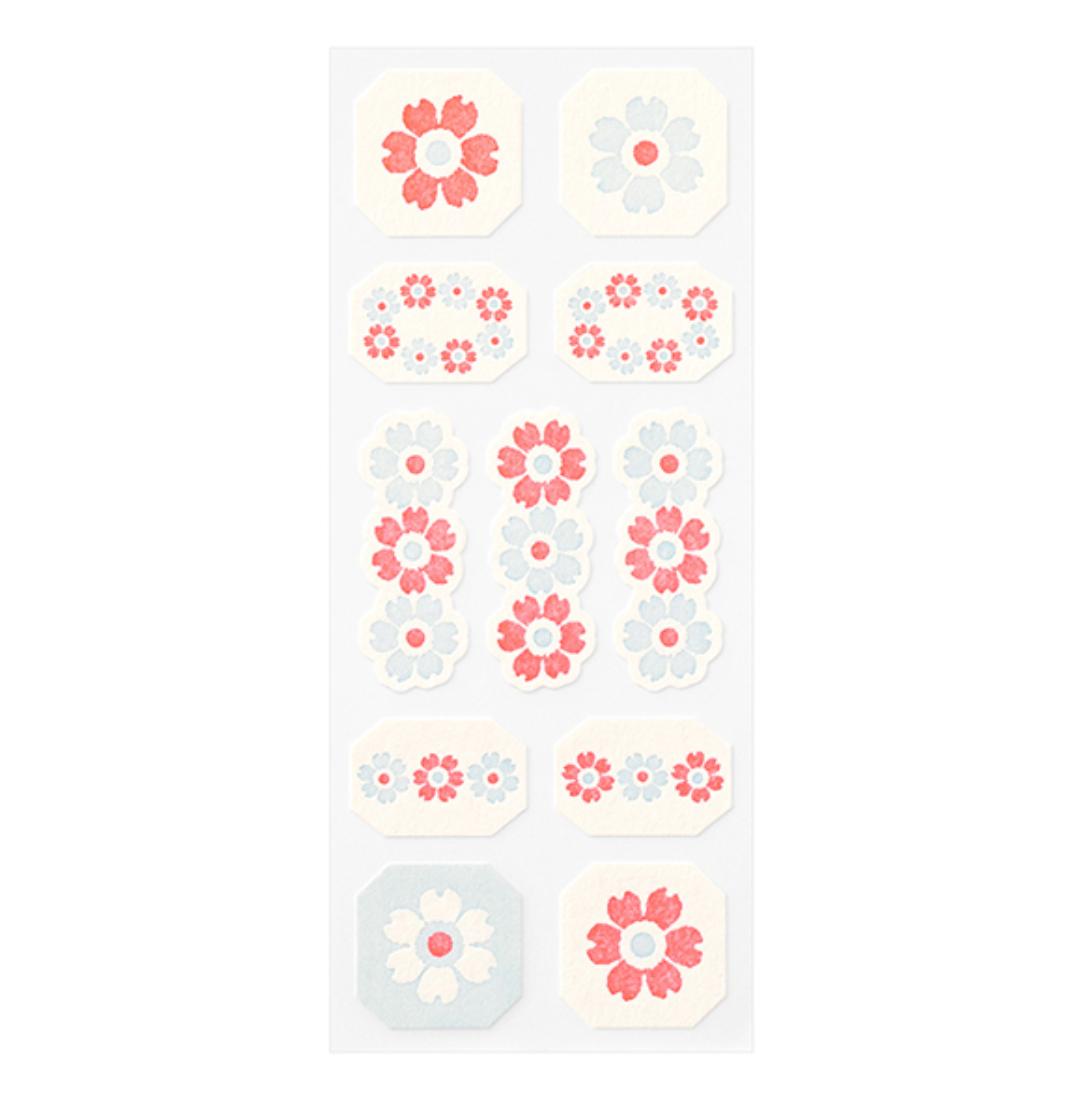 Midori Letterpress Stickers | Flower Frame Light Blue - Smidapaper Ikigai Shop