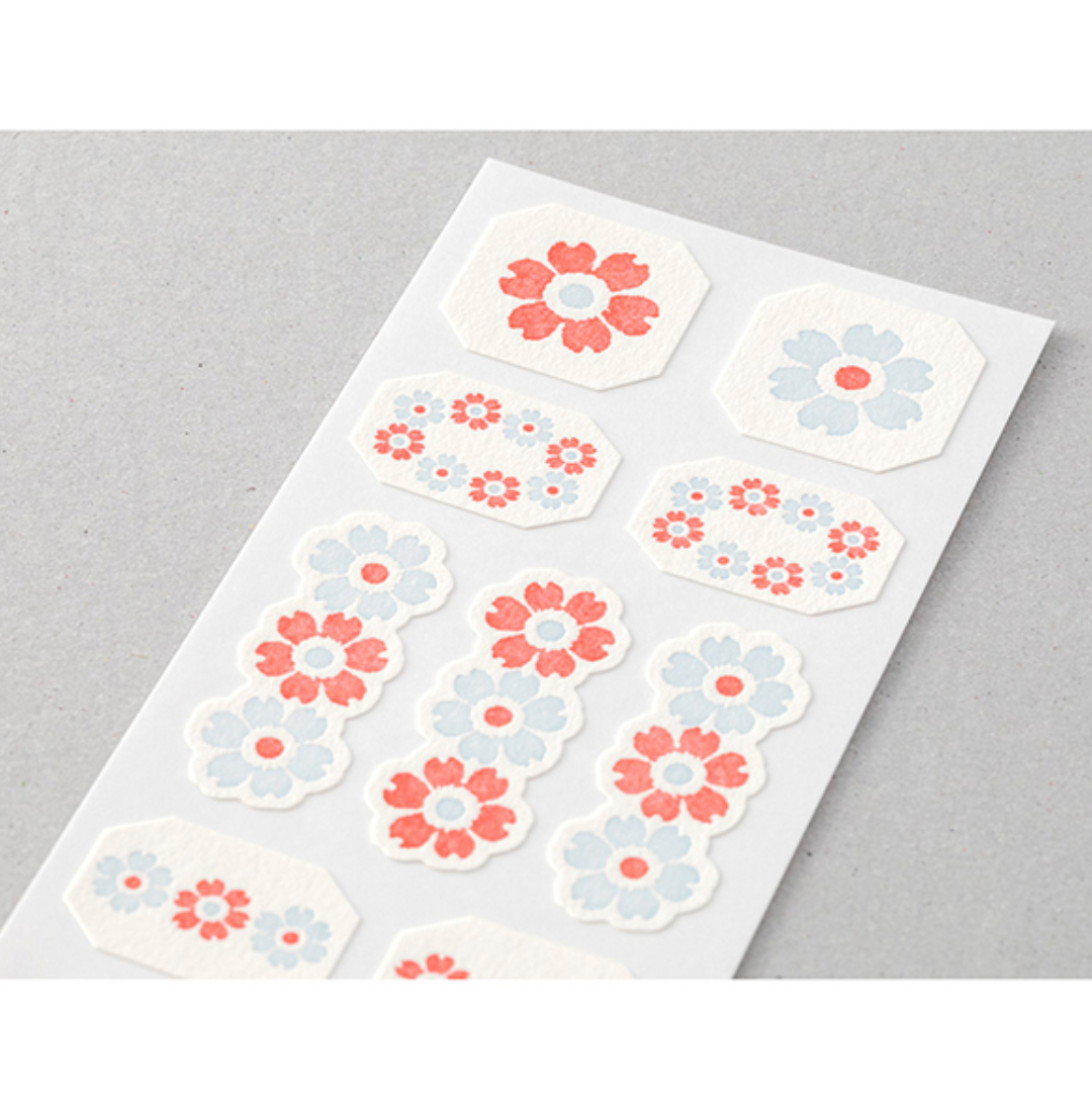 Midori Letterpress Stickers | Flower Frame Light Blue - Smidapaper Ikigai Shop