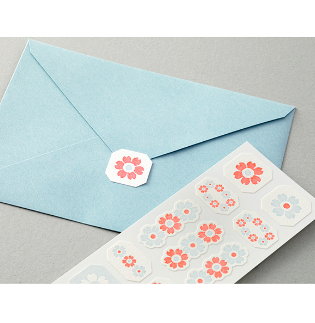 Midori Letterpress Stickers | Flower Frame Light Blue - Smidapaper Ikigai Shop