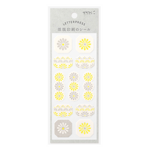 Midori Letterpress Stickers | Flower Line Yellow - Smidapaper Ikigai Shop