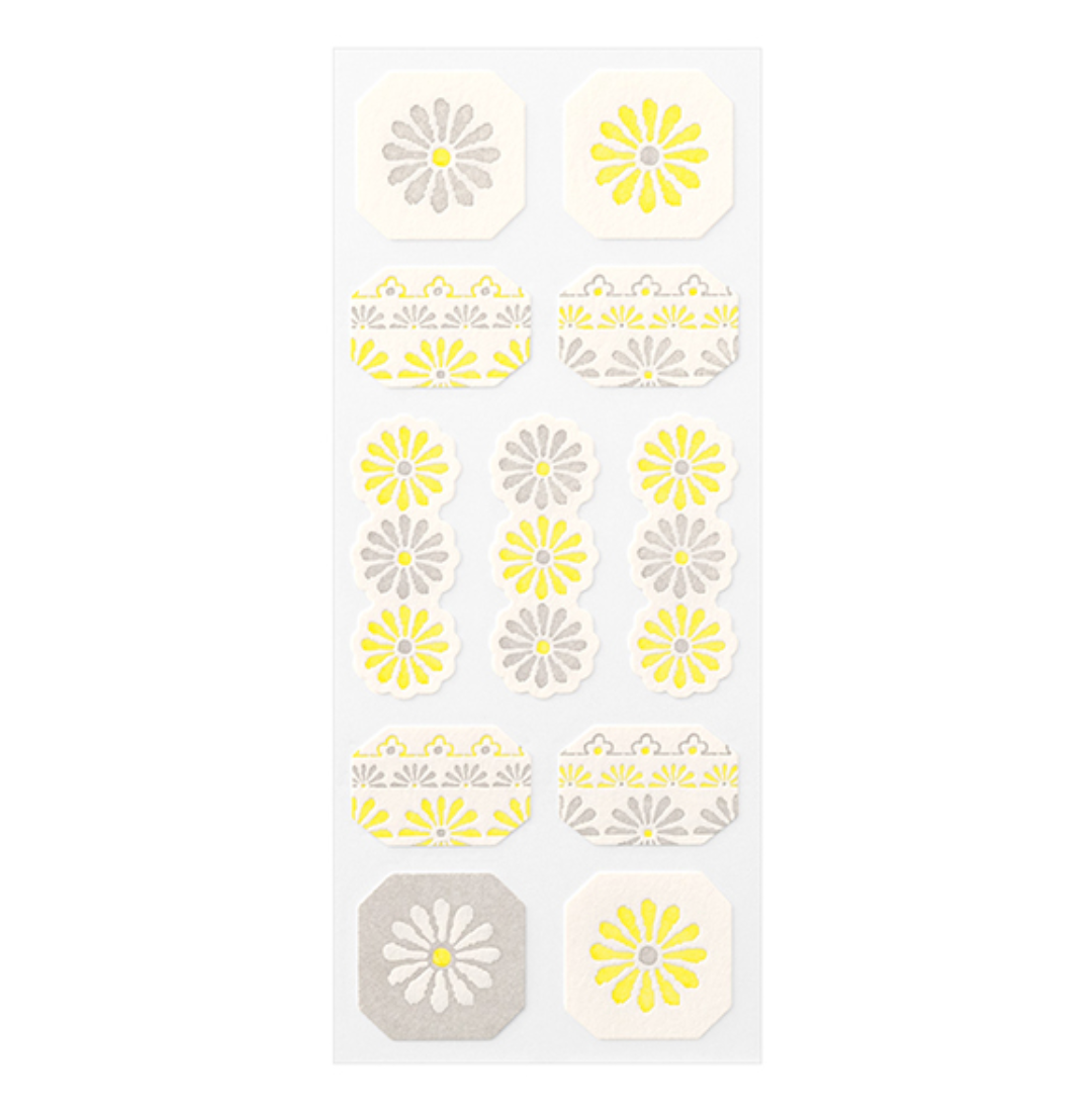 Midori Letterpress Stickers | Flower Line Yellow - Smidapaper Ikigai Shop