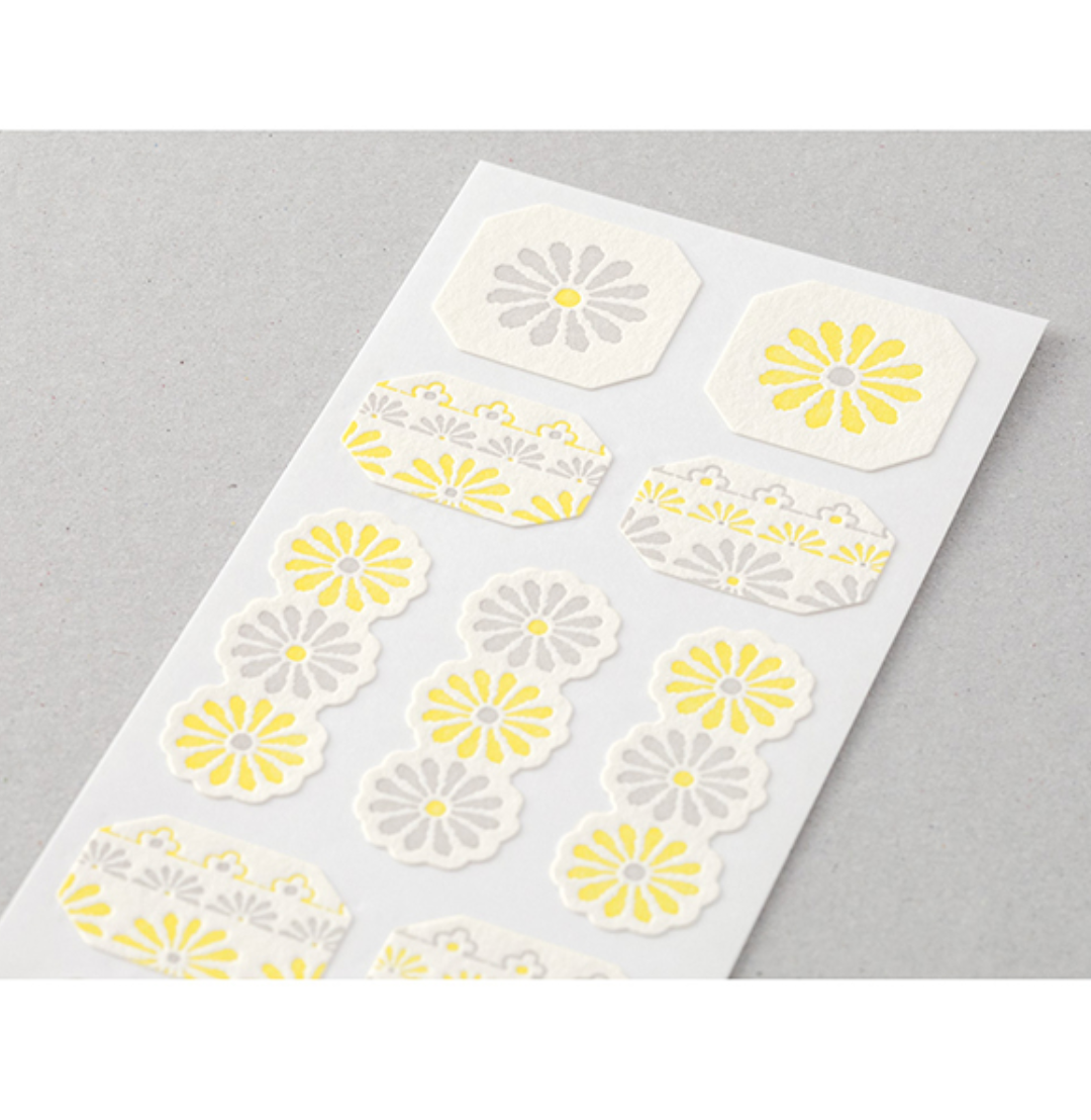 Midori Letterpress Stickers | Flower Line Yellow - Smidapaper Ikigai Shop