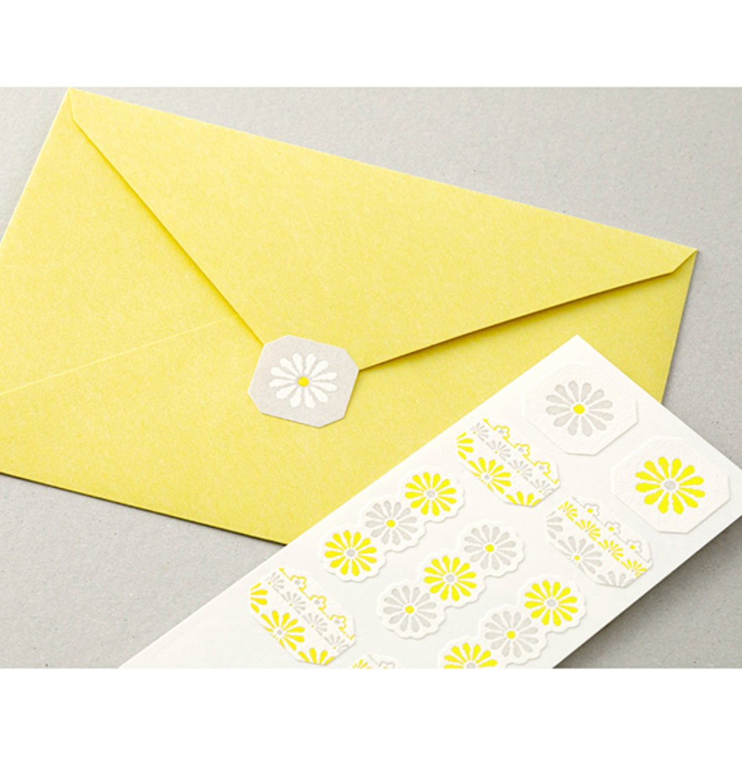 Midori Letterpress Stickers | Flower Line Yellow - Smidapaper Ikigai Shop