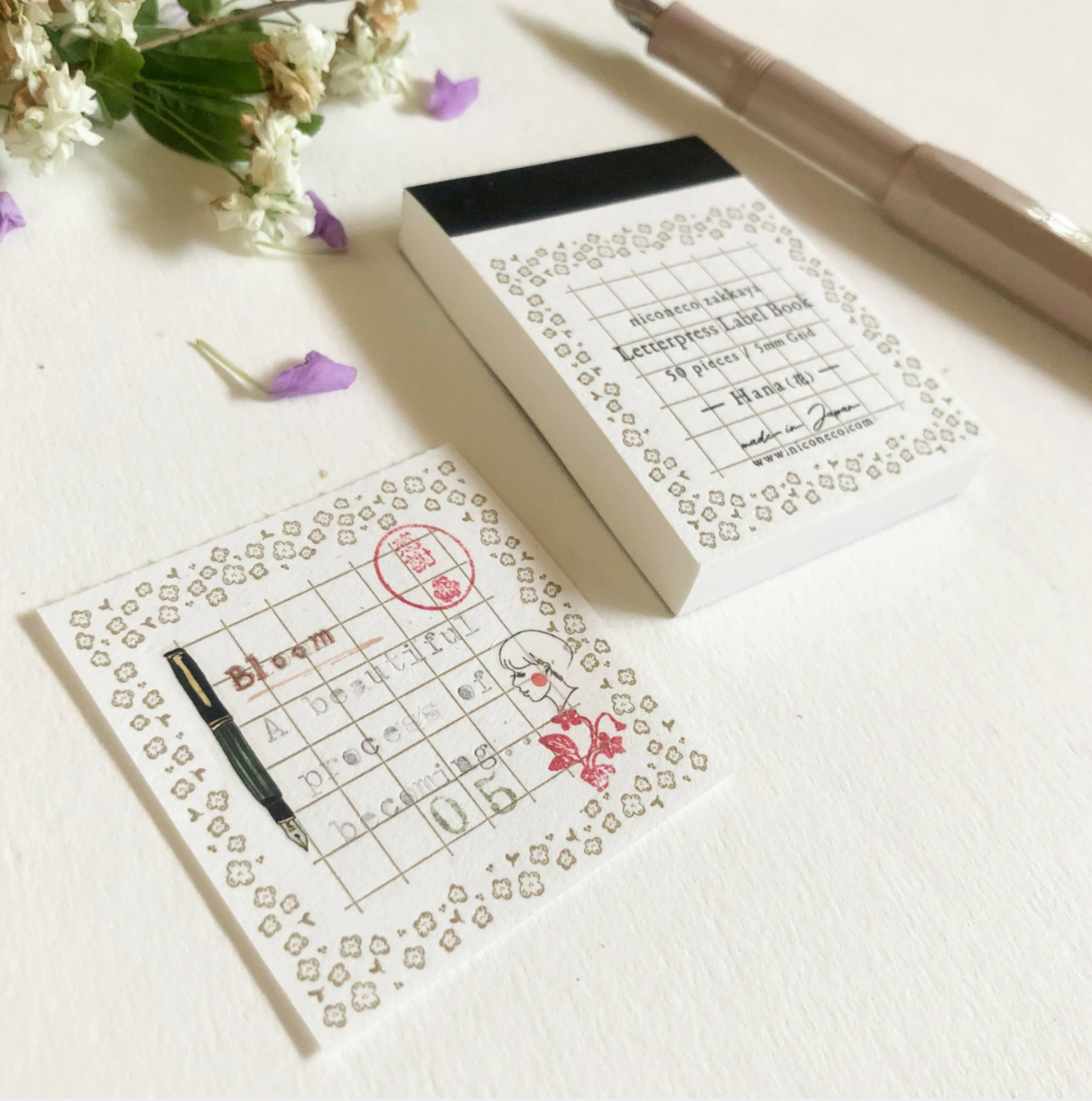 Nico Neco x Oeda Letterpress Label Book: Hana(花） - Smidapaper Ikigai Shop