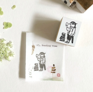 Nico Neco x Ryoko Ishii Rubber Stamp: Reading Time - Smidapaper Ikigai Shop