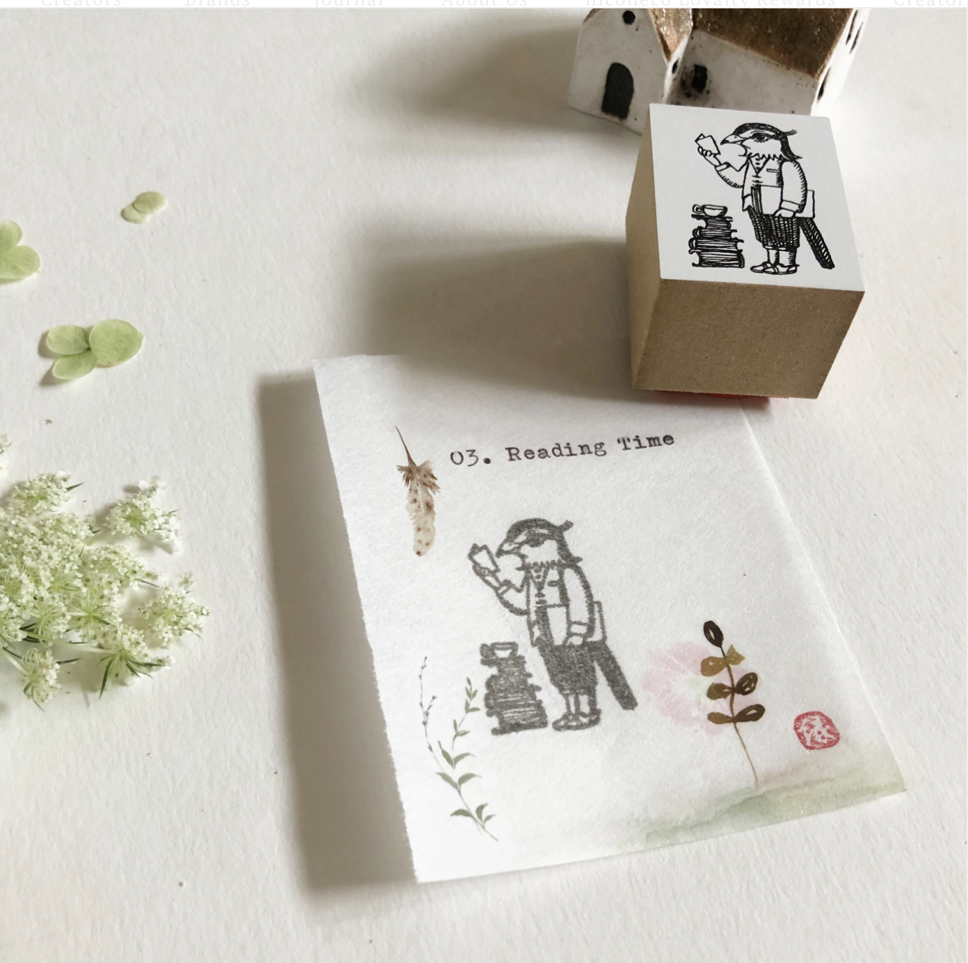 Nico Neco x Ryoko Ishii Rubber Stamp: Reading Time - Smidapaper Ikigai Shop