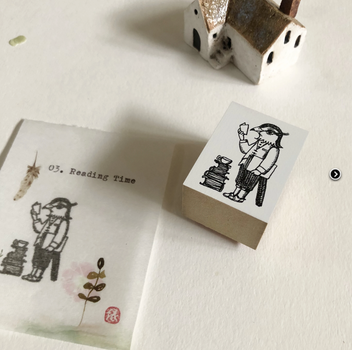 Nico Neco x Ryoko Ishii Rubber Stamp: Reading Time - Smidapaper Ikigai Shop