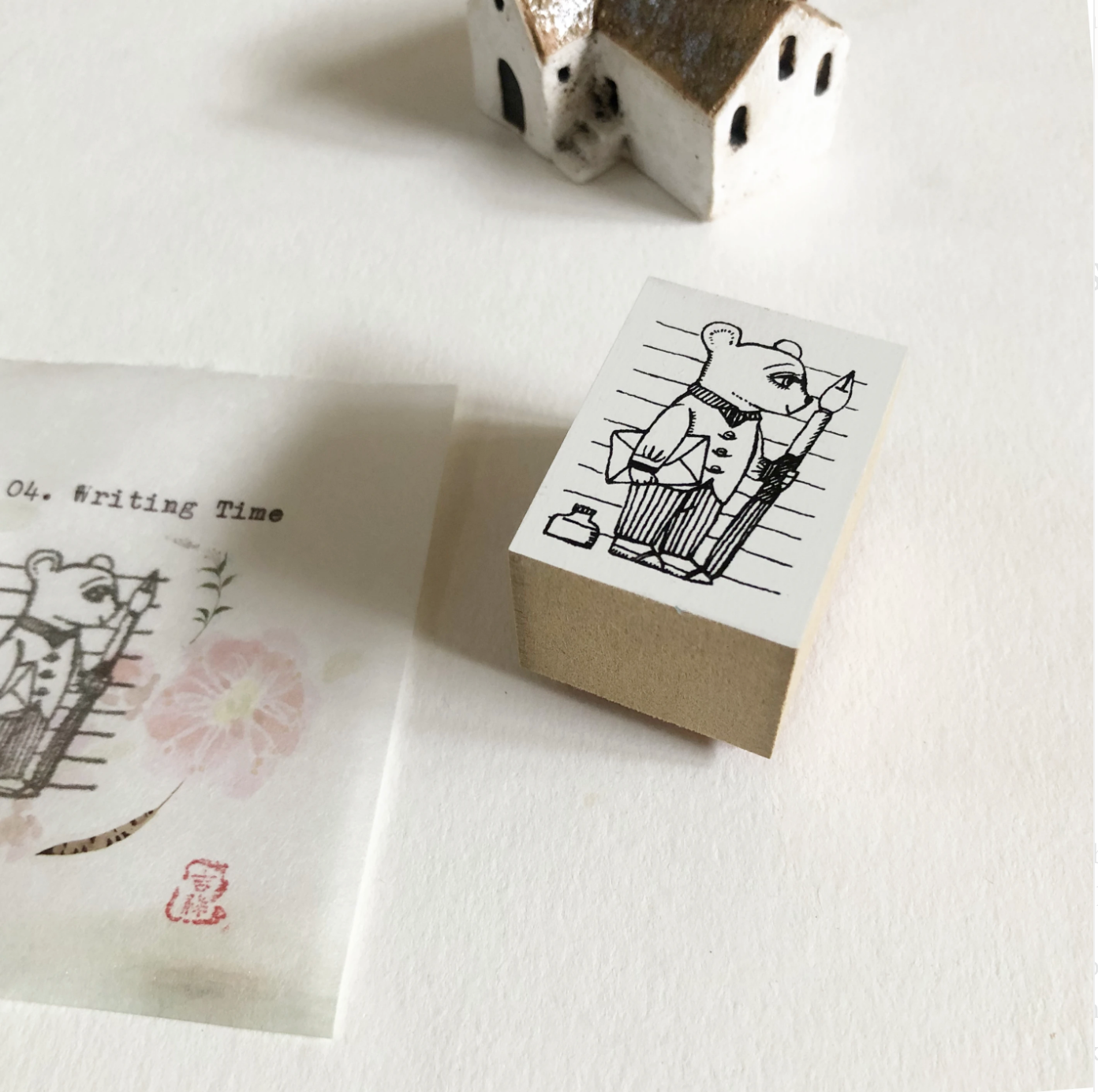 Nico Neco x Ryoko Ishii Rubber Stamp: Writing Time - Smidapaper Ikigai Shop