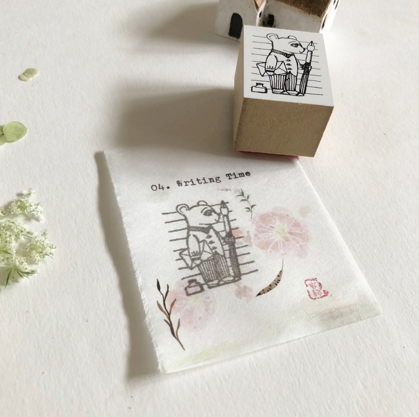 Nico Neco x Ryoko Ishii Rubber Stamp: Writing Time - Smidapaper Ikigai Shop