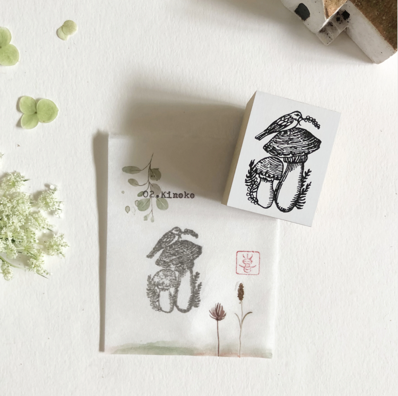 Nico Neco x Ryoko Ishii Rubber Stamp: Kinoko - Smidapaper Ikigai Shop