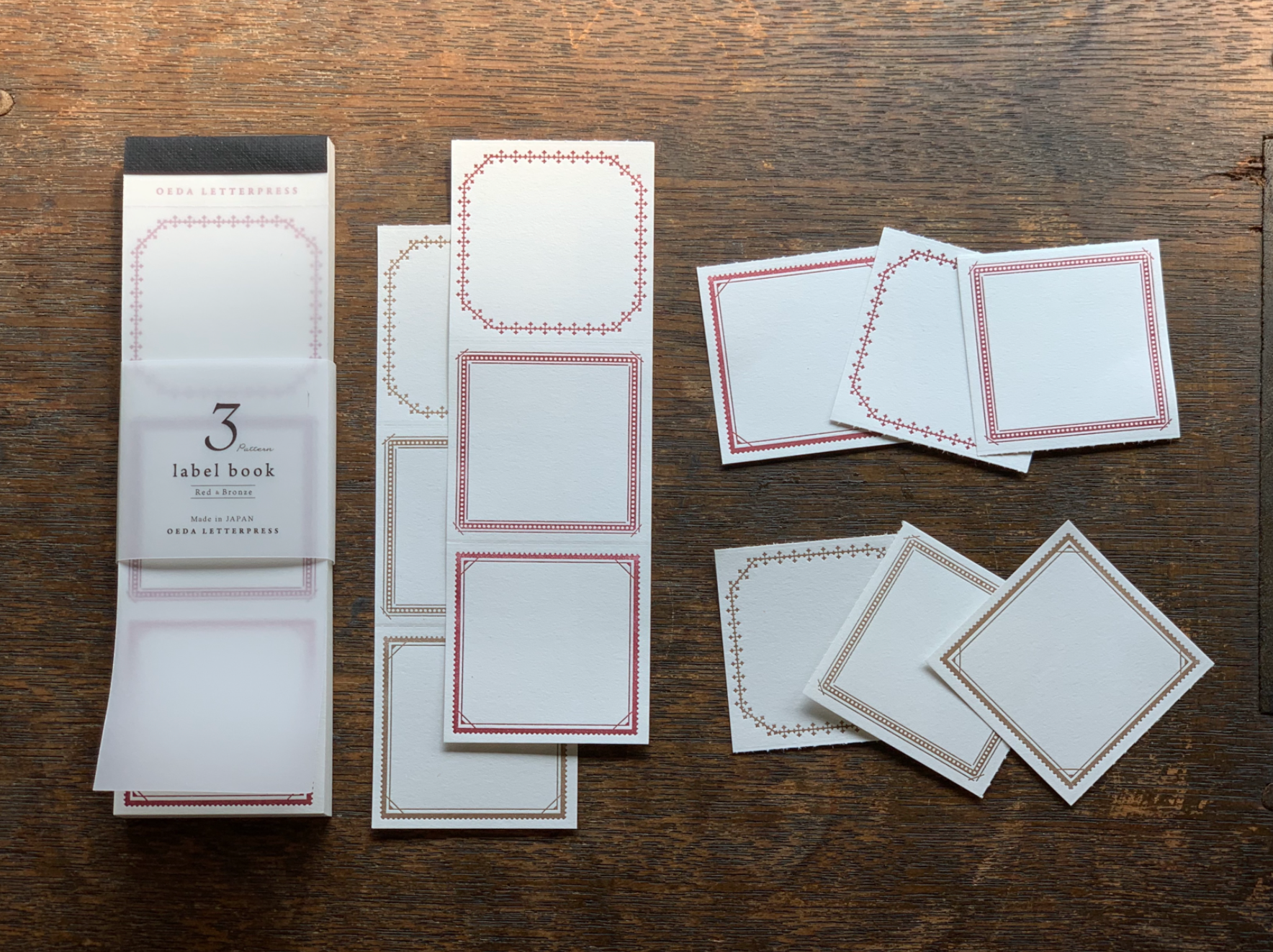Oeda Letterpress 3 Pattern Label Book (Red & Bronze/ Blue & Black) - Smidapaper Ikigai Shop