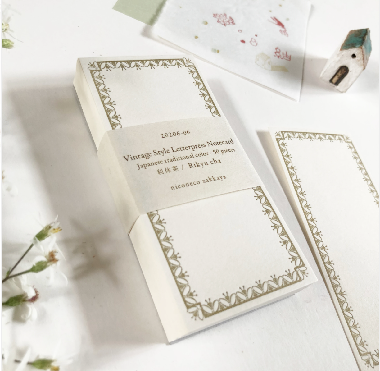 Nico Neco x Oeda Japanese Colour Letterpress Notecard: Rikyucha - Smidapaper Ikigai Shop
