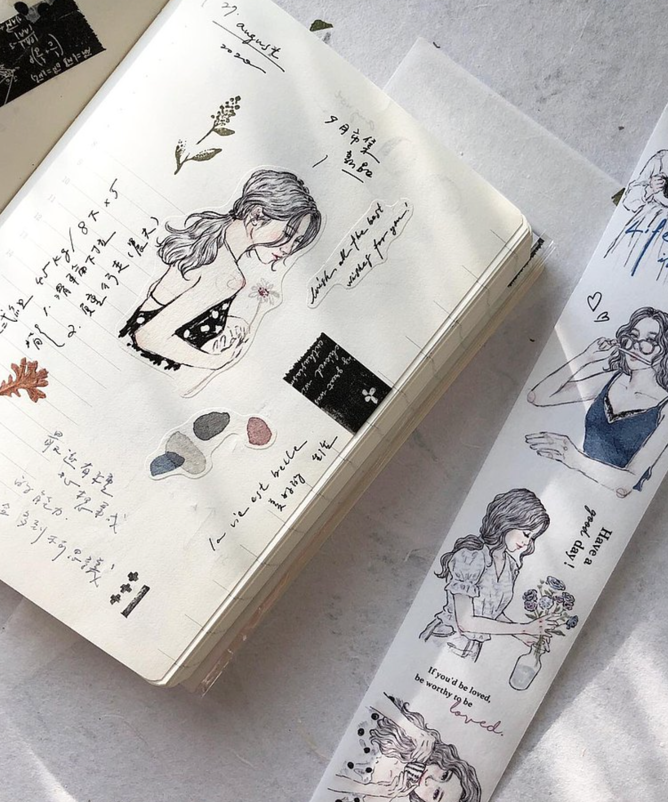 Pion Sketch Girl Label - Washi Tape - 4.5 cm - Smidapaper Ikigai Shop