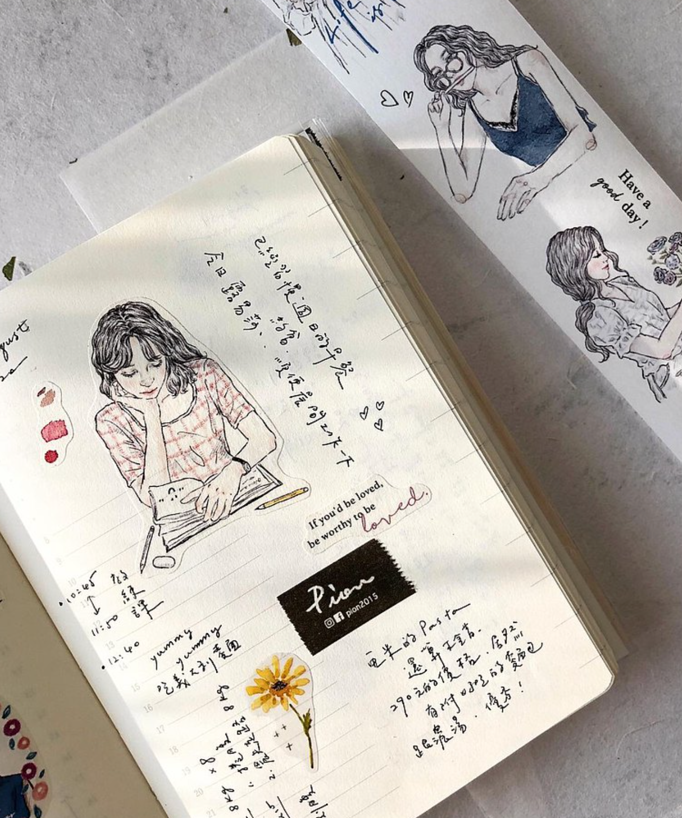 Pion Sketch Girl Label - Washi Tape - 4.5 cm - Smidapaper Ikigai Shop