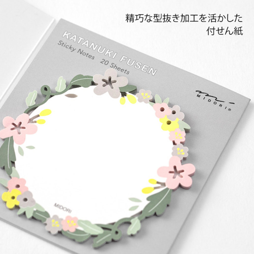 Midori Katanuki Fusen Sticky Notes-Wreath - Smidapaper Ikigai Shop