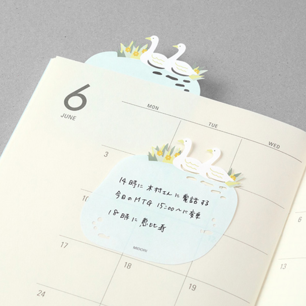 Midori Katanuki Fusen Sticky Notes-Swans - Smidapaper Ikigai Shop