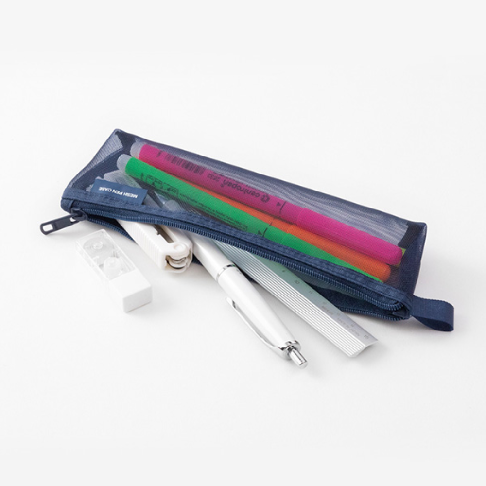 Midori Mini Mesh Pen Case- Navy (Limited) - Smidapaper Ikigai Shop