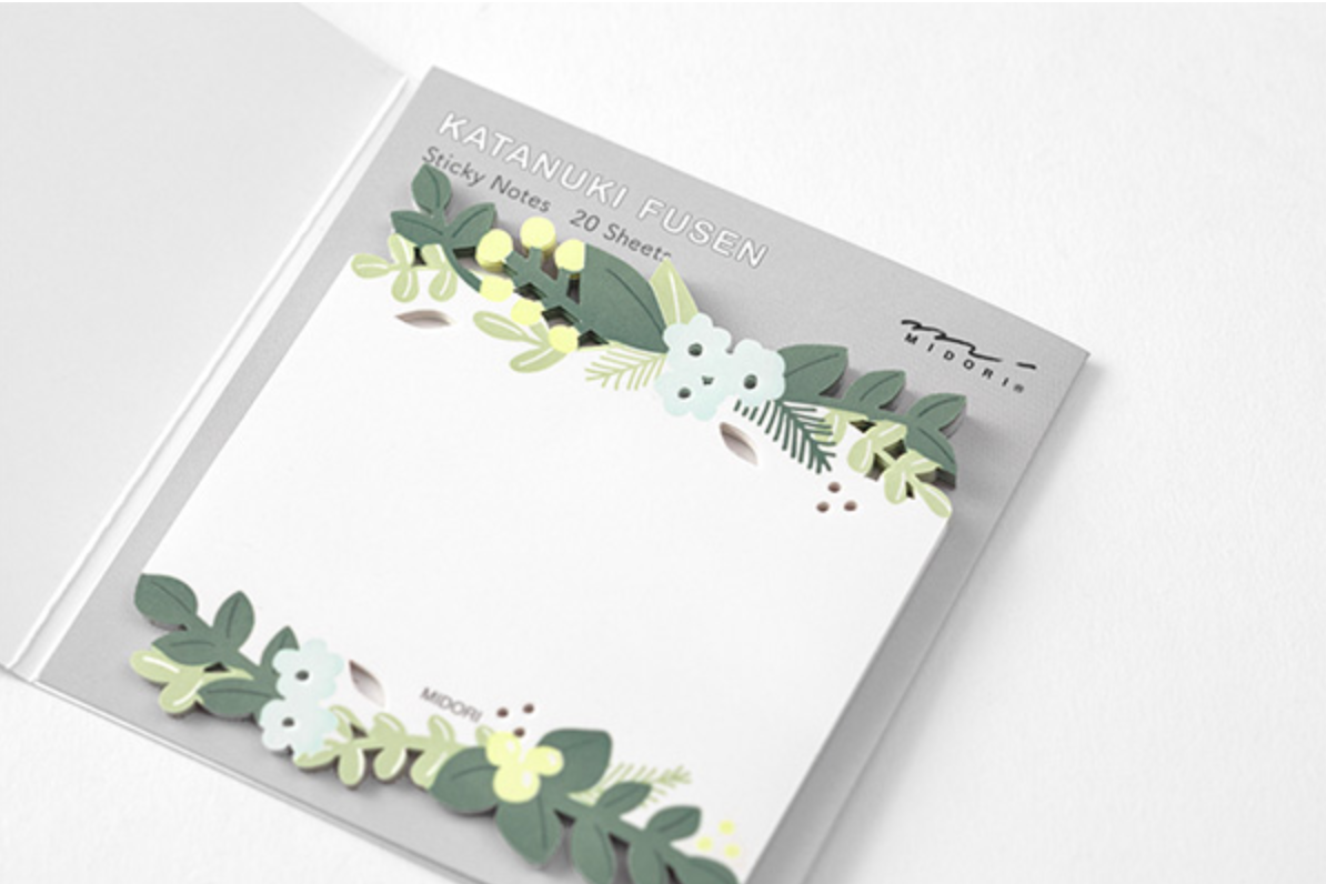Midori Katanuki Fusen Sticky Notes-Leaves - Smidapaper Ikigai Shop