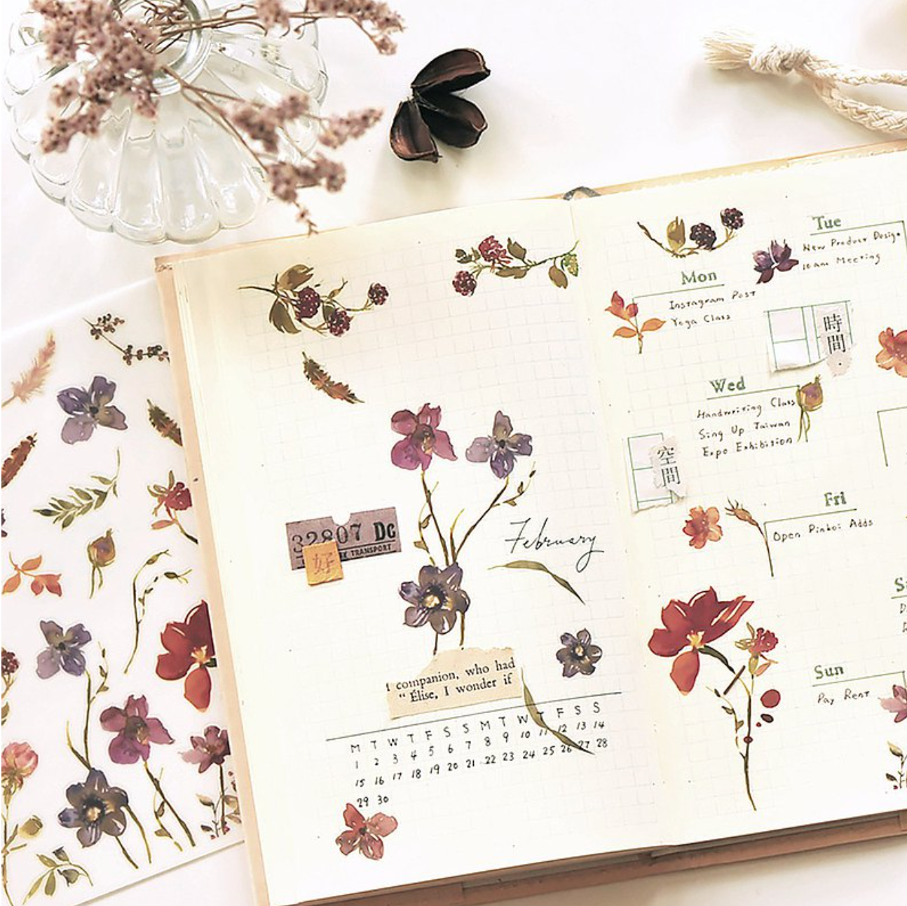 MU Print-On Stickers-158 Plum Wildflowers - Smidapaper Ikigai Shop