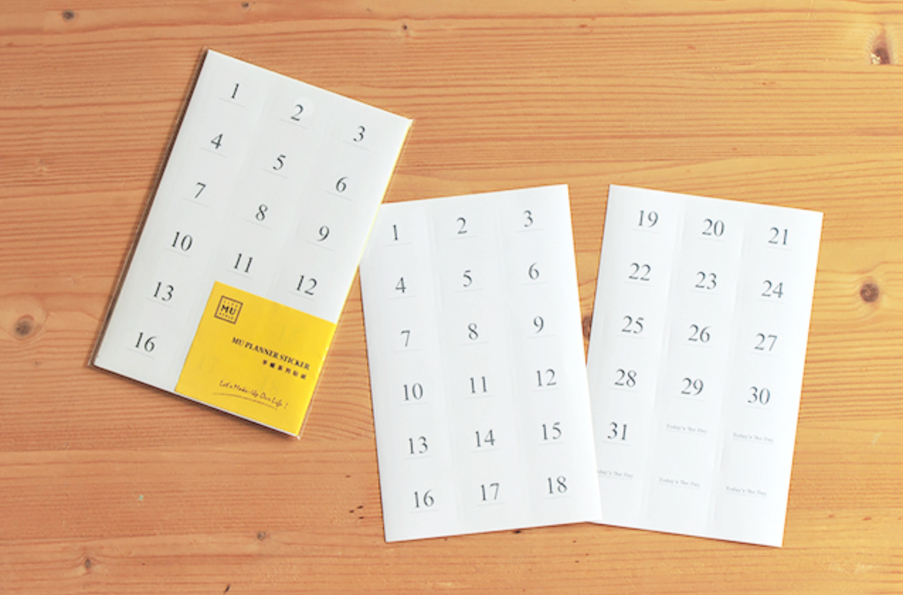MU Planner Stickers: Date Sticker 1 (Big Numbers) - Smidapaper Ikigai Shop
