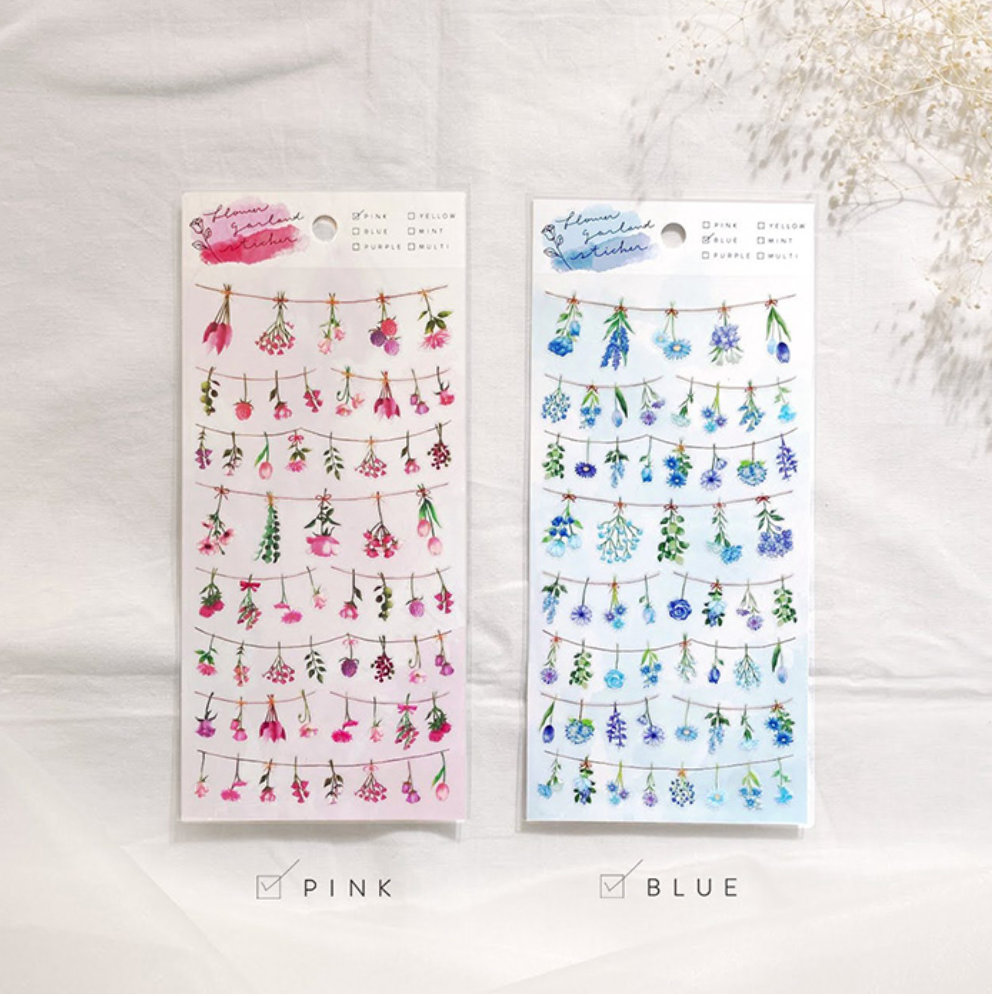 Mindwave Flower Garland Stickers: Blue - Smidapaper Ikigai Shop