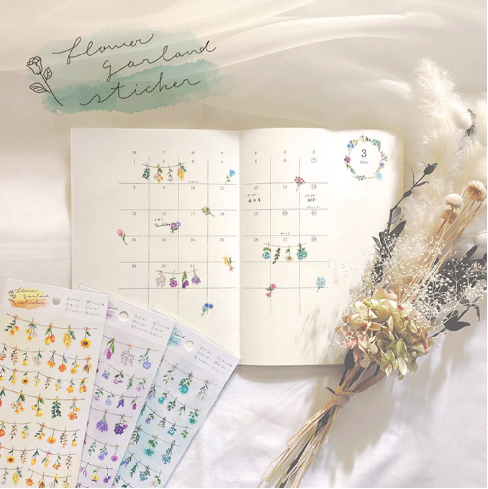Mindwave Flower Garland Stickers: Blue - Smidapaper Ikigai Shop