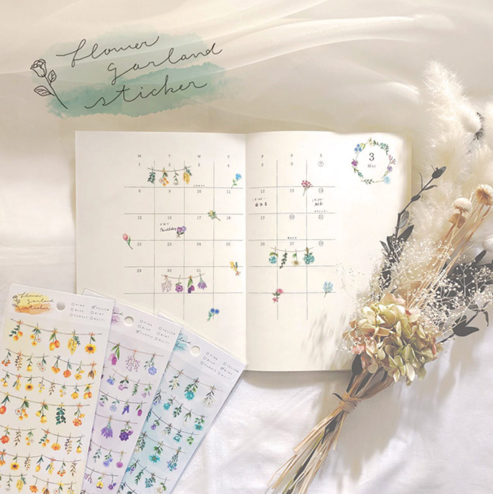 Mindwave Flower Garland Stickers: Purple - Smidapaper Ikigai Shop