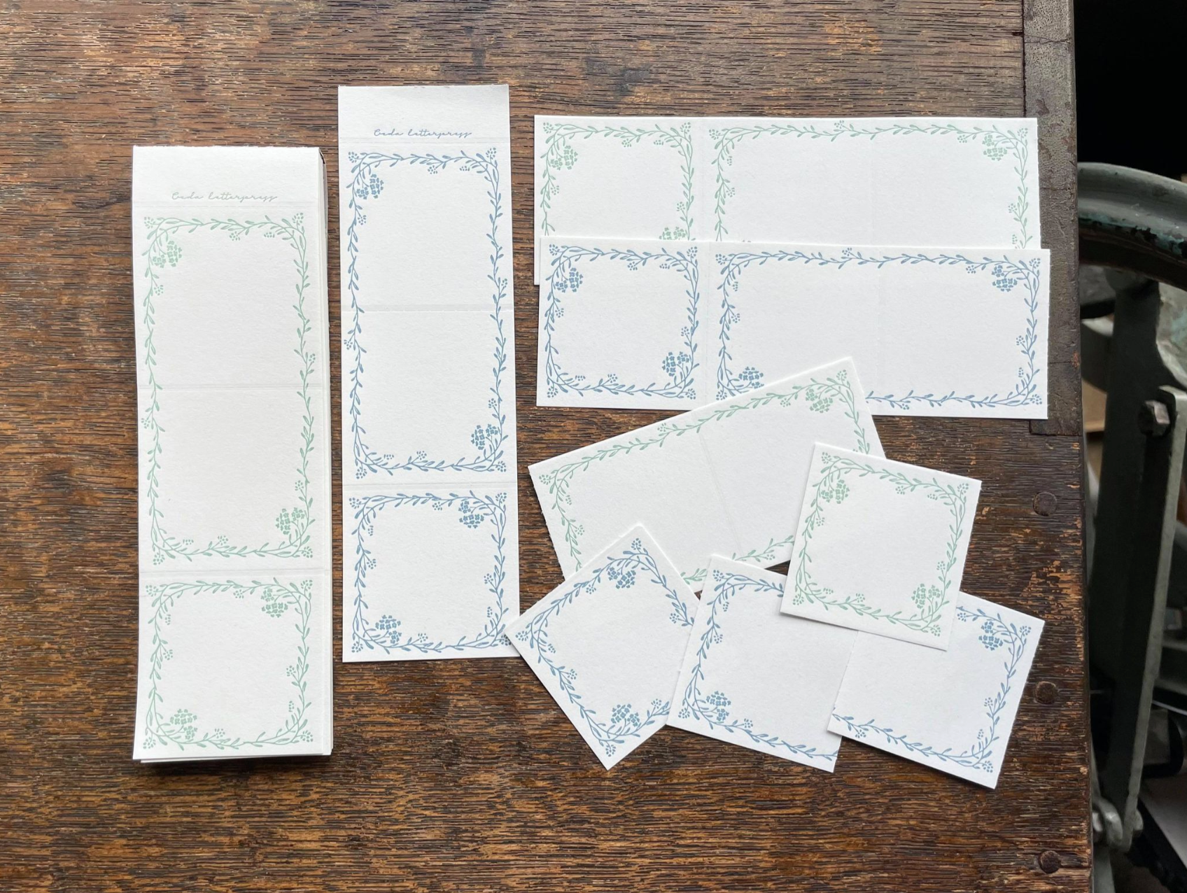 Oeda Letterpress  Limited Edition 3 Pattern Label Book: Noble Jade Green & Pale Blue - Smidapaper Ikigai Shop