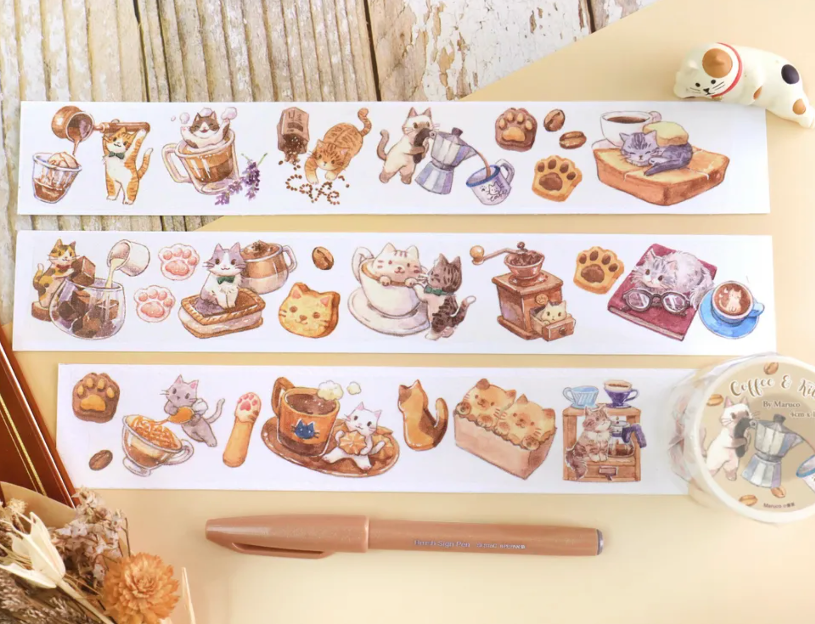 Maruco Coffee Kitten Washi Tape - Smidapaper Ikigai Shop