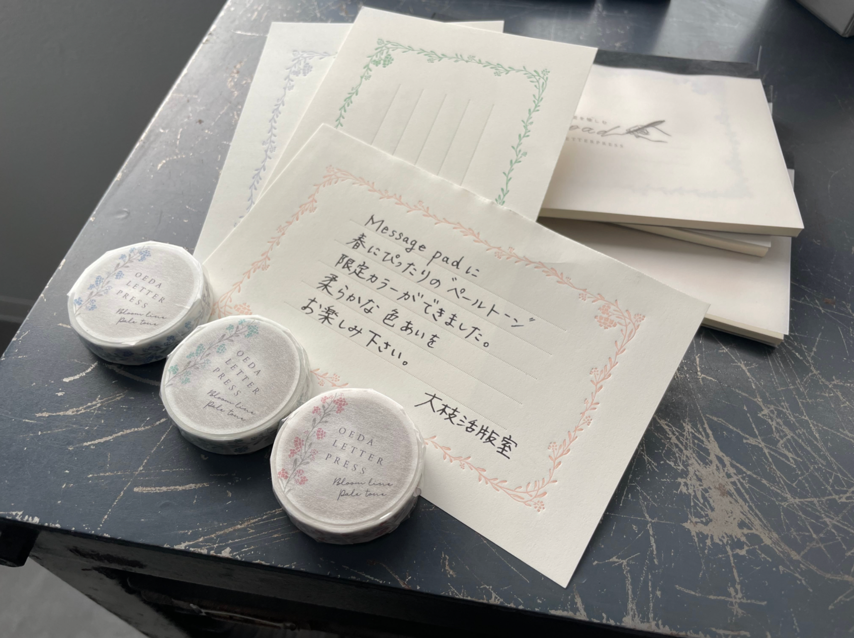 Oeda Letterpress Noble Message Pad (Pale Blue/Pale Green/Pale Pink) - Smidapaper Ikigai Shop
