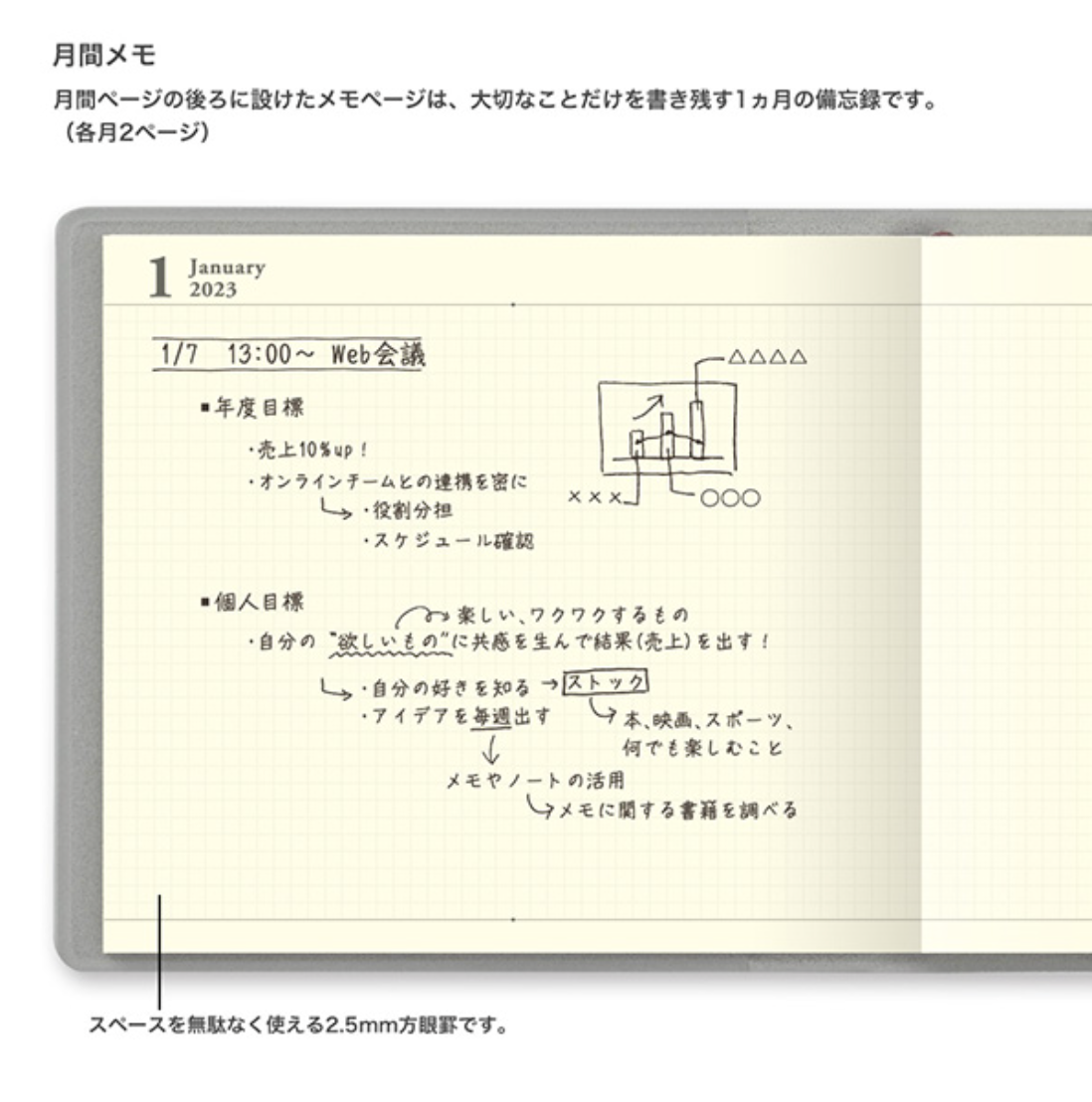 Midori 2023 Mobile Monthly Block Diary: Green Gray