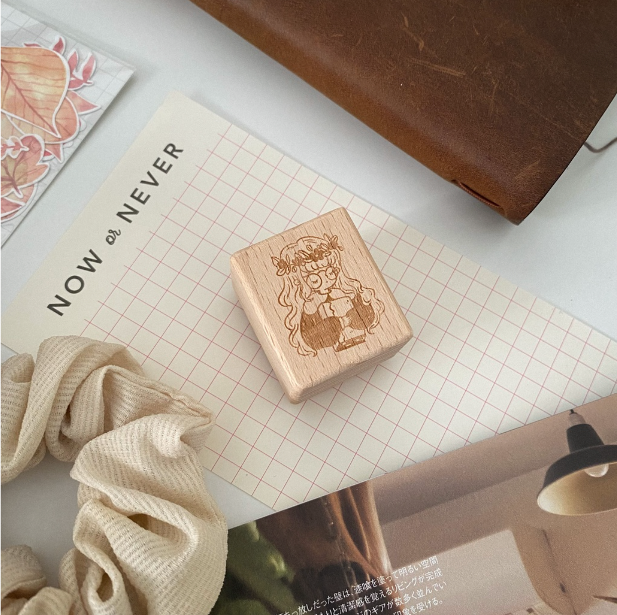 Hello Autumn: Bookworm Girl Rubber Stamp